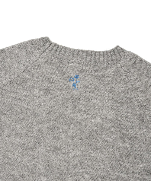 Women's Hairy Lettering Embroidery Pullover Gray