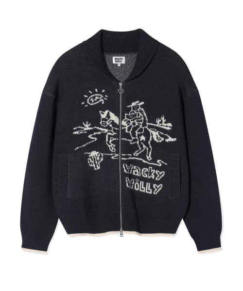 Western graphic cardigan navy