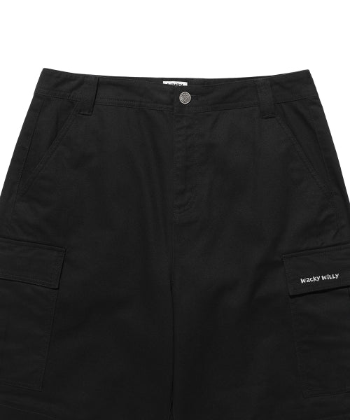 Balloon Fit Cotton Cargo Pants Black