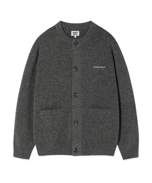 Typo Logo Round Neck Cardigan Charcoal