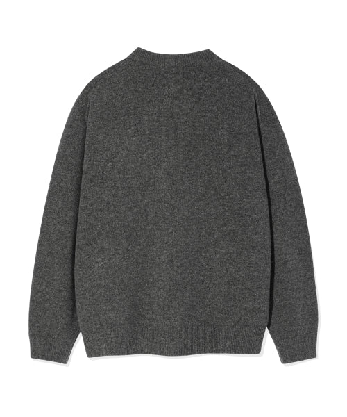 Typo Logo Round Neck Cardigan Charcoal