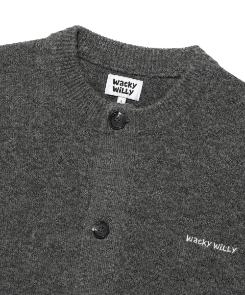 Typo Logo Round Neck Cardigan Charcoal