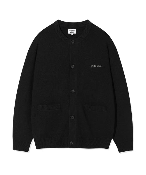 typo logo round neck cardigan black