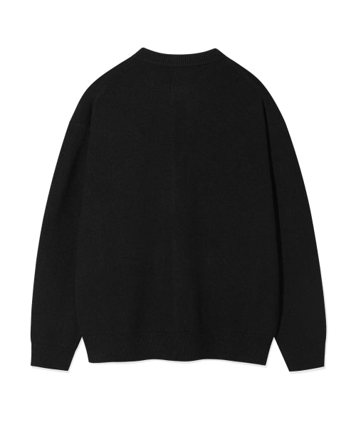 typo logo round neck cardigan black