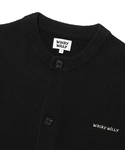 typo logo round neck cardigan black