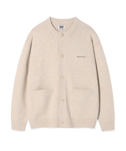 Typograph Logo Round Neck Cardigan Beige