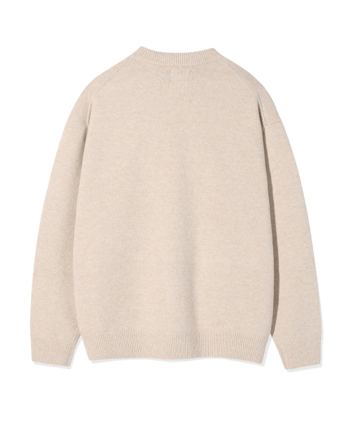 Typograph Logo Round Neck Cardigan Beige