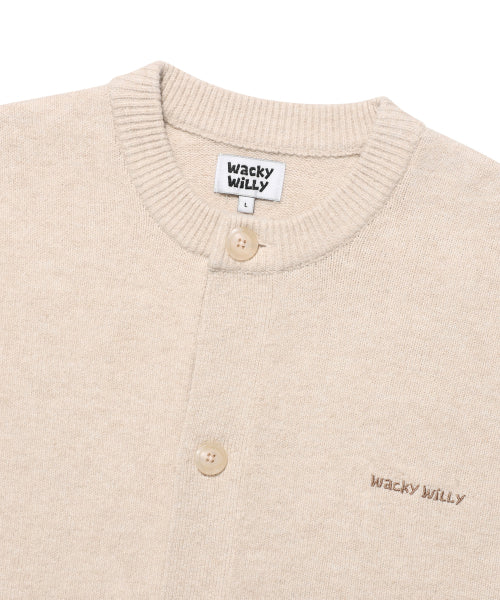 Typograph Logo Round Neck Cardigan Beige