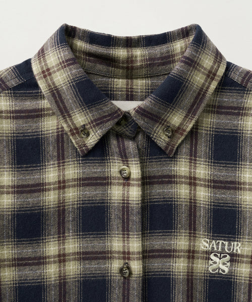 (W) Classic Flannel Check Shirt Navy