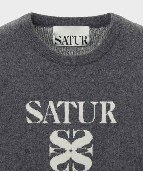Basic Logo Jacquard Crew Neck Knit Charcoal