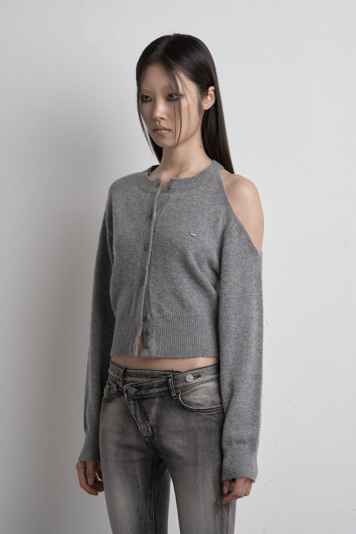SHOULDER SLIT KNIT CARDIGAN GRAY