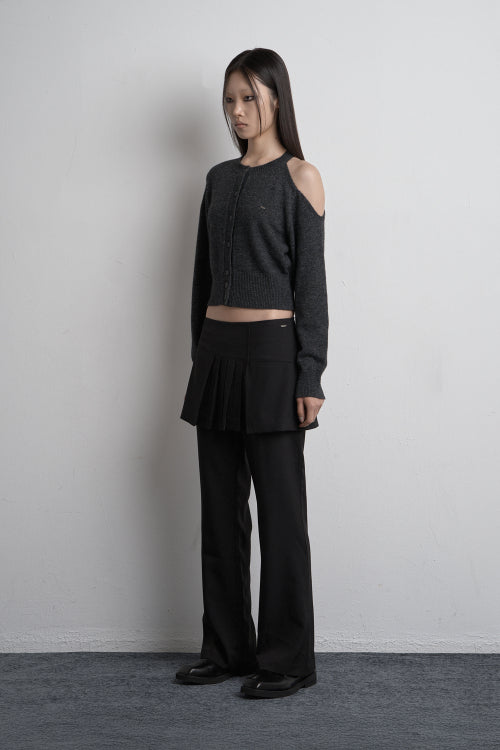SHOULDER SLIT KNIT CARDIGAN CHARCOAL