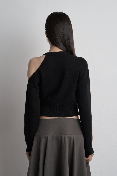 SHOULDER SLIT KNIT CARDIGAN BLACK