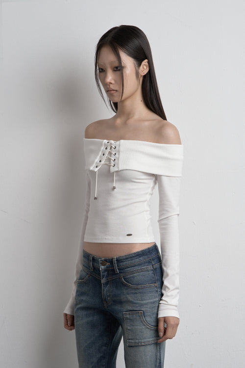 EYELET OFF SHOULDER TOP IVORY