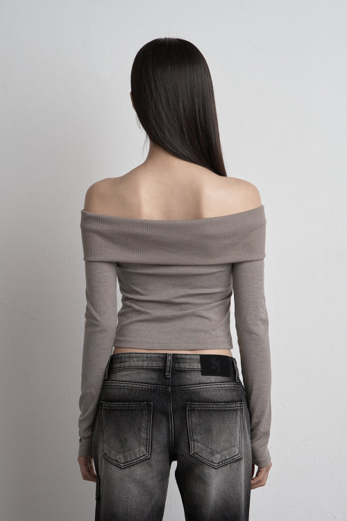 EYELET OFF SHOULDER TOP BEIGE