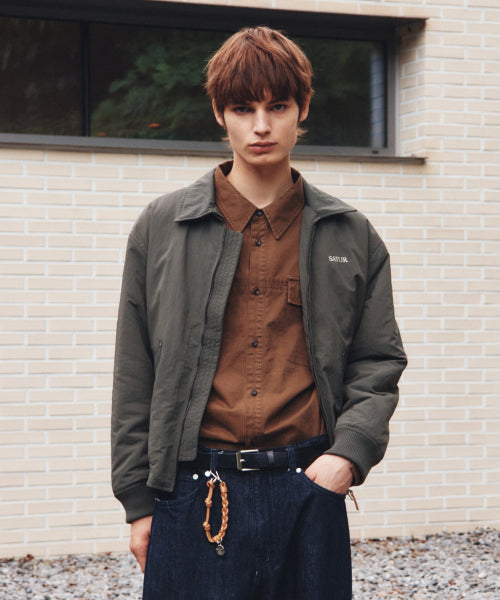 Maron Nylon Padded Bomber Jacket Khaki