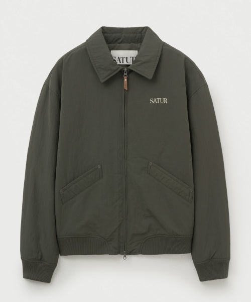 Maron Nylon Padded Bomber Jacket Khaki