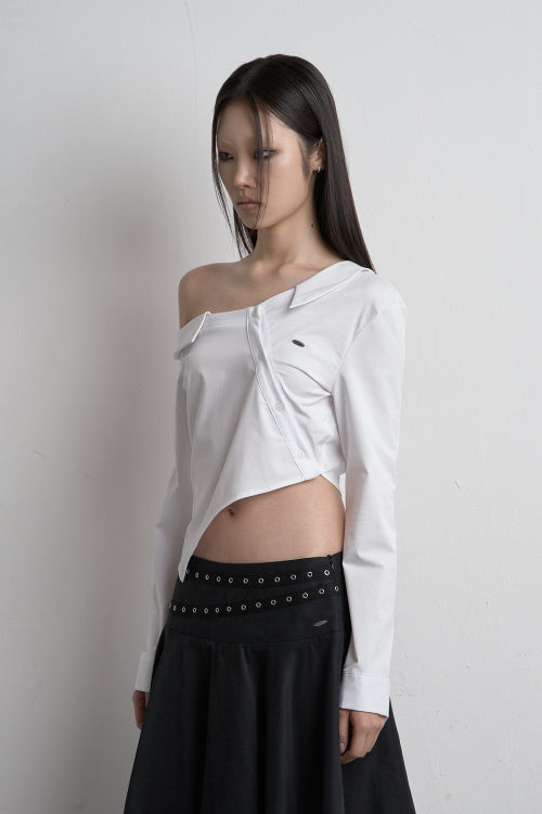 FLOW UNBALANCED CROP SHIRT WHITE