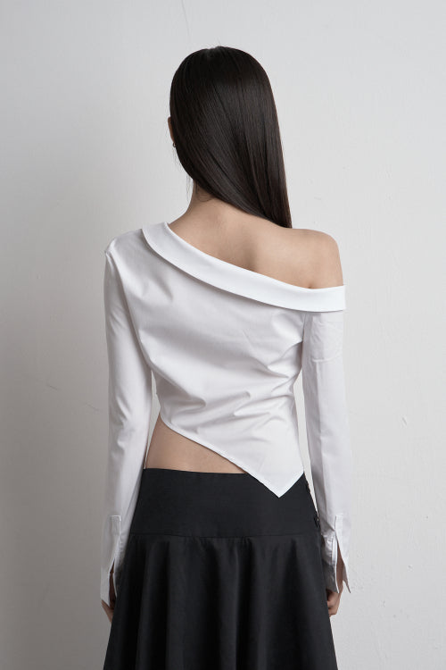FLOW UNBALANCED CROP SHIRT WHITE