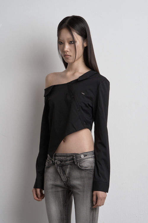 FLOW UNBALANCED CROP SHIRT BLACK