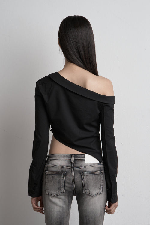 FLOW UNBALANCED CROP SHIRT BLACK