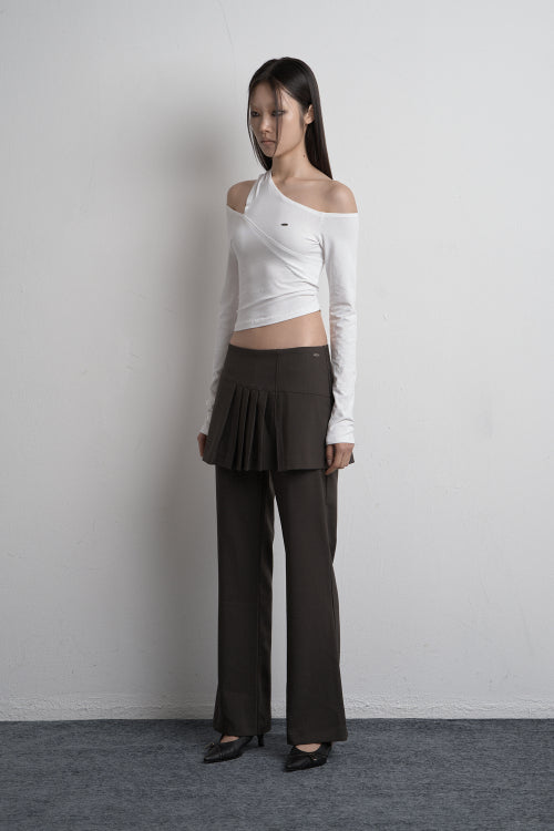 SHIRRING UNBALANCED LONG SLEEVE WHITE