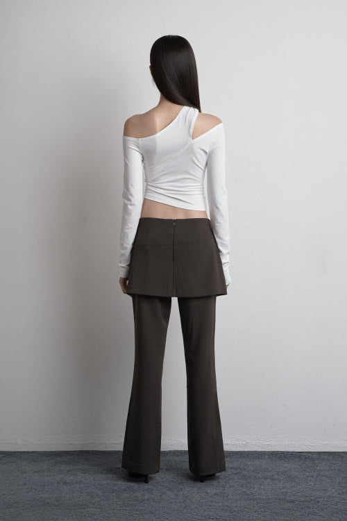 SHIRRING UNBALANCED LONG SLEEVE WHITE