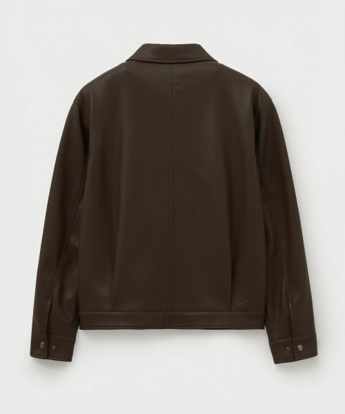 Teo Synthetic Leather Collar Jacket Brown