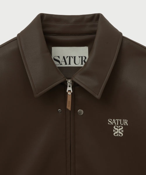 Teo Synthetic Leather Collar Jacket Brown