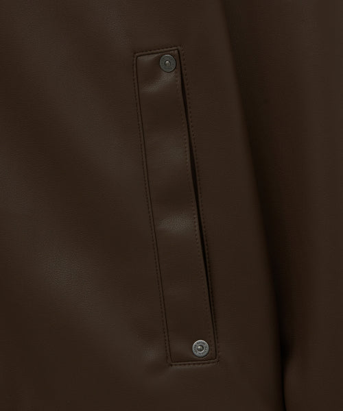 Teo Synthetic Leather Collar Jacket Brown
