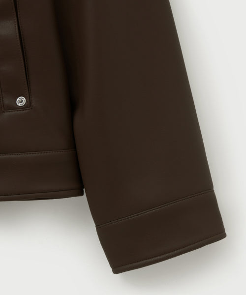 Teo Synthetic Leather Collar Jacket Brown