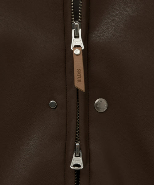 Teo Synthetic Leather Collar Jacket Brown