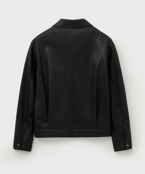 Teo Synthetic Leather Collar Jacket Black