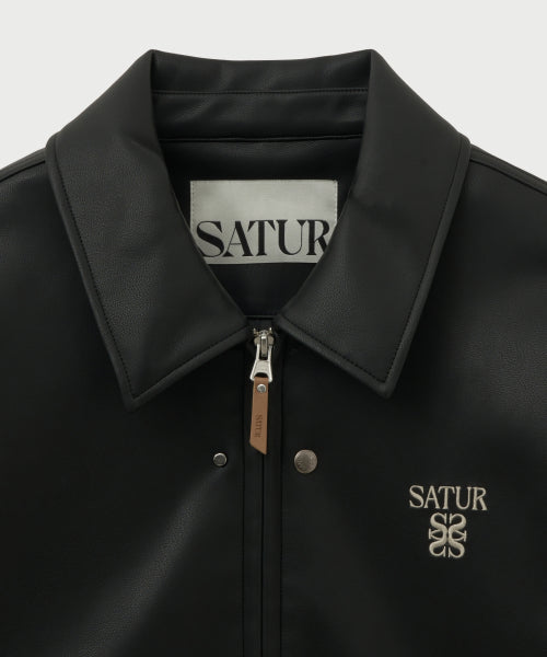 Teo Synthetic Leather Collar Jacket Black