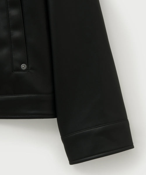 Teo Synthetic Leather Collar Jacket Black