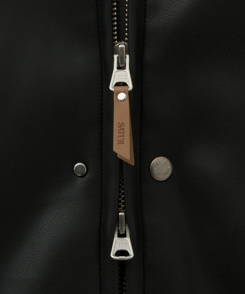 Teo Synthetic Leather Collar Jacket Black
