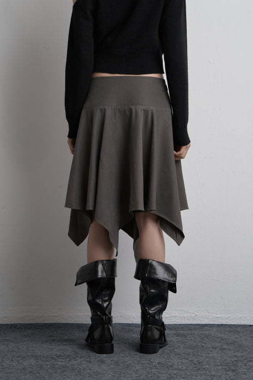 EYELET UNBALANCED MIDI SKIRT CHARCOAL