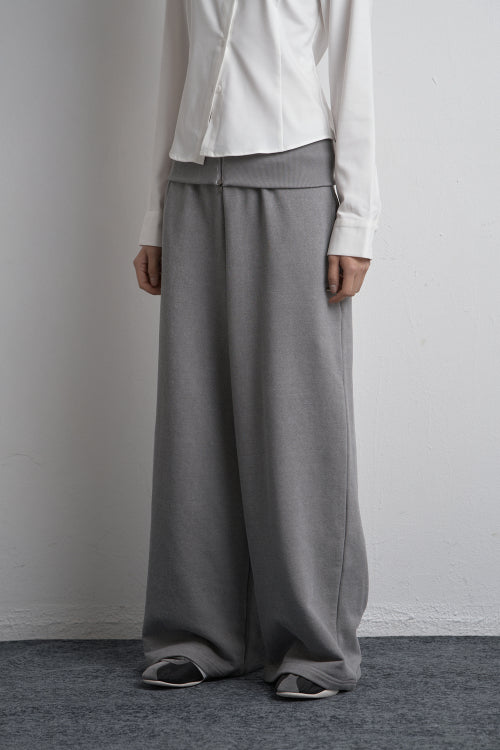 FOLD ZIPPER WIDE SWEATPANTS GRAY