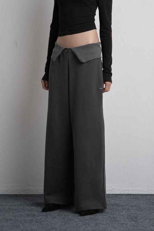 FOLD ZIPPER WIDE SWEATPANTS CHARCOAL