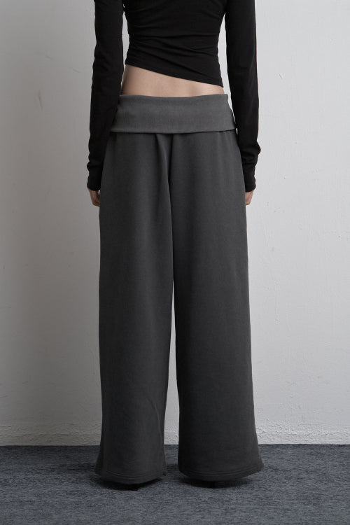 FOLD ZIPPER WIDE SWEATPANTS CHARCOAL