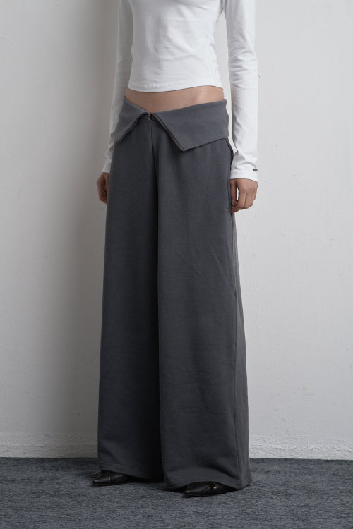 POLD ZIPPER WIDE SWEATPANTS ASH BLUE