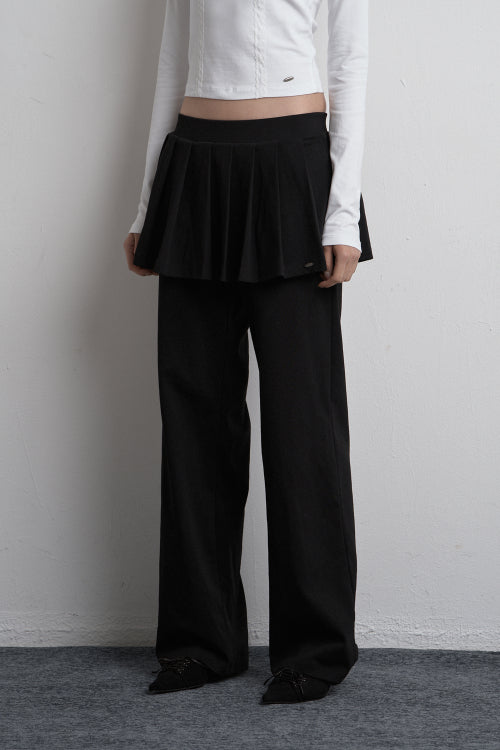 BANDING PLEATED SKIRT PANTS BLACK