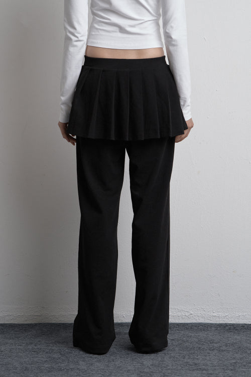 BANDING PLEATED SKIRT PANTS BLACK