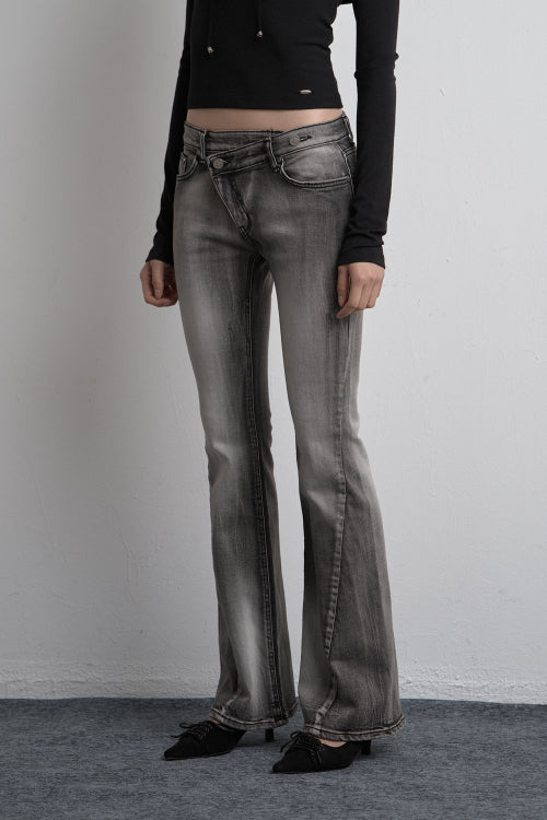 UNBALANCED BRUSH DENIM PANTS GRAY