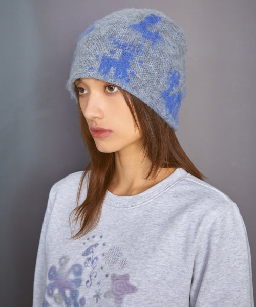GRAPHIC UNCUFFED BEANIE ivory
