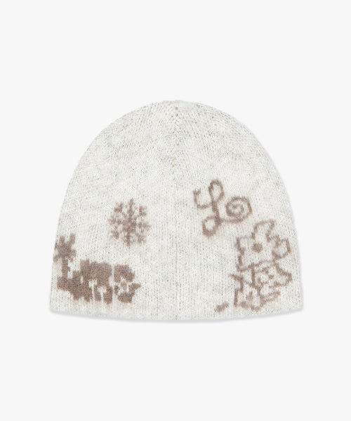 GRAPHIC UNCUFFED BEANIE ivory