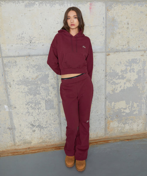 WM BACK LETTERING CROPPED HOODIE burgundy