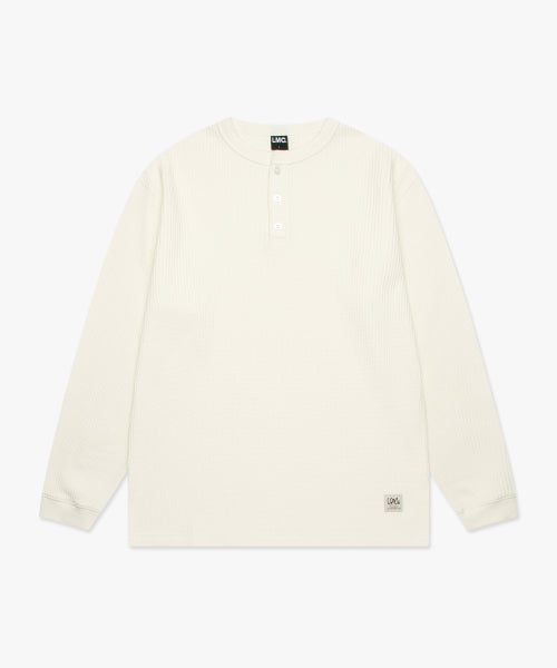 HENLEY NECK WAFFLE LONG SLV TEE ivory