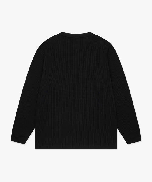 HENLEY NECK WAFFLE LONG SLV TEE black