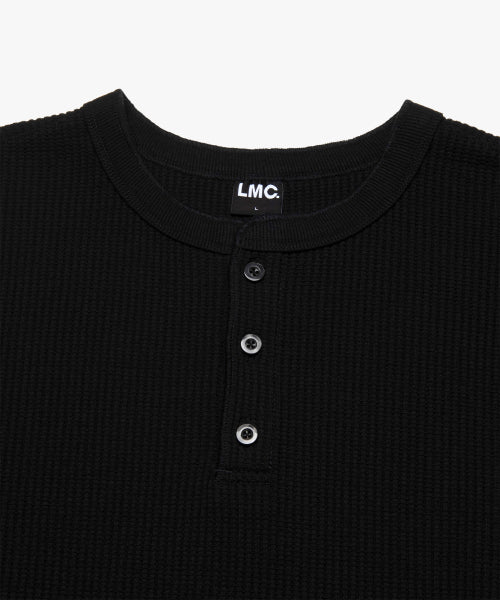 HENLEY NECK WAFFLE LONG SLV TEE black